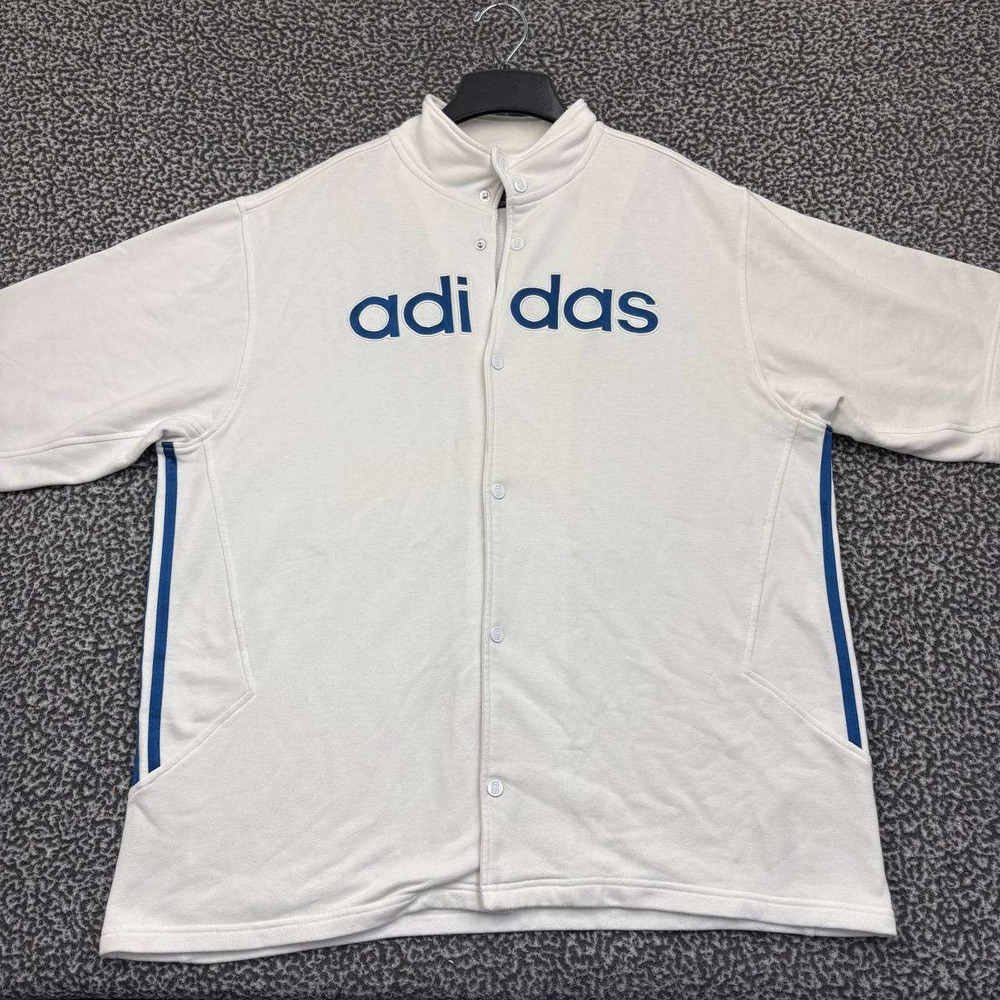 Adidas Sweatshirt Men Extra Large‎ White Snap Button Long Sleeve Mock Neck XL